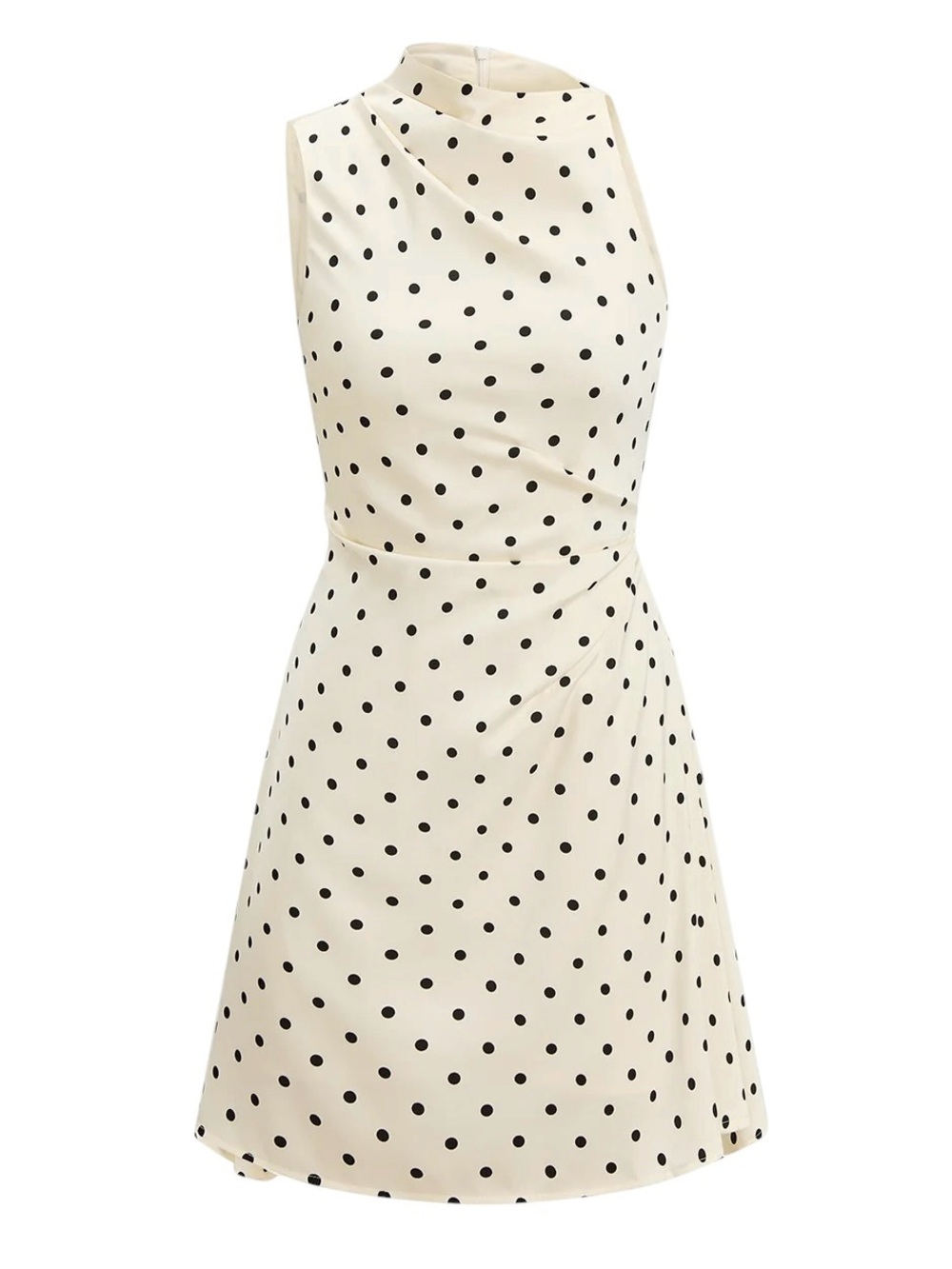 Commense Polka Dot Satin Ruched Mini Dress Cream Black NWT Medium
